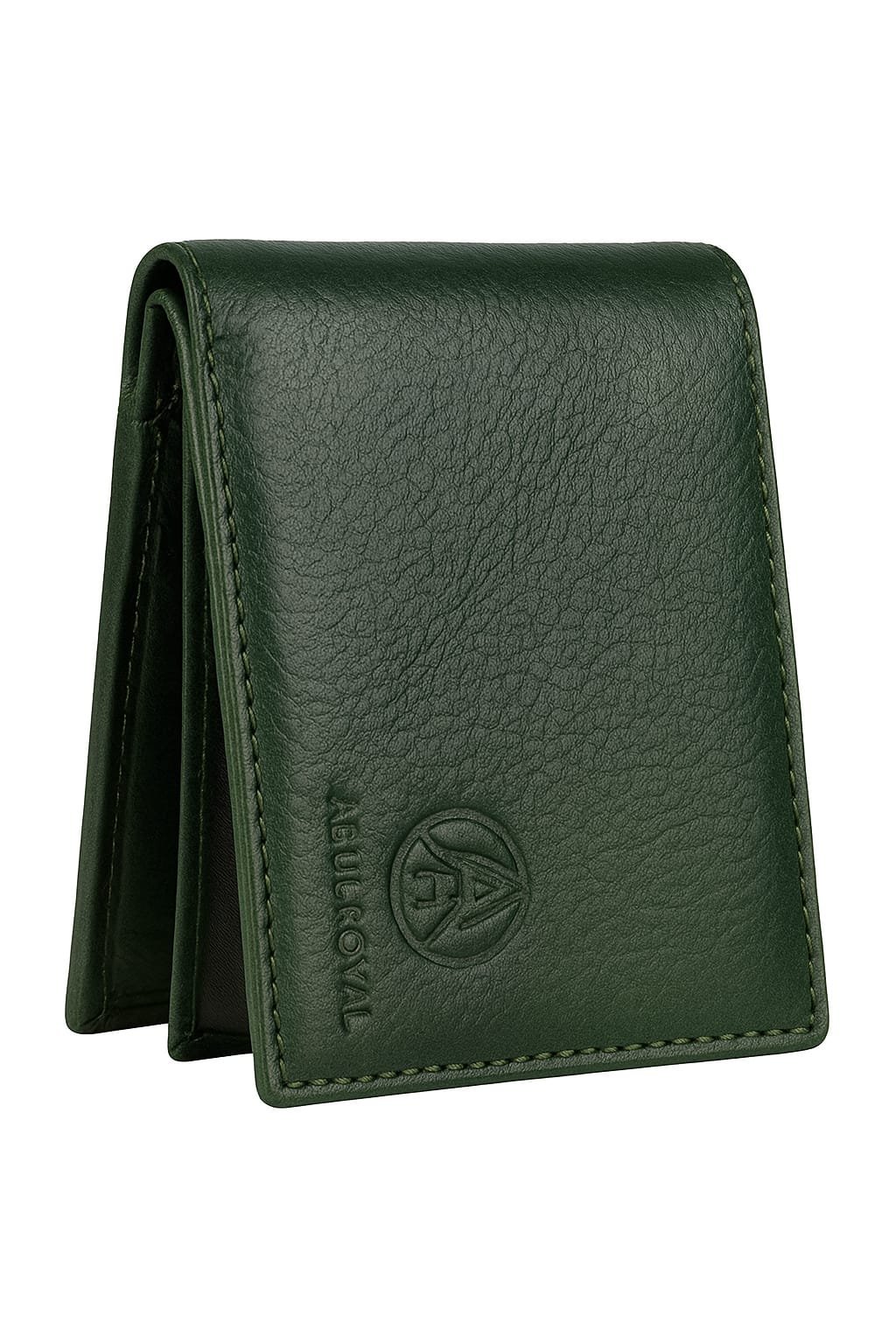 Men's Genuine Leather Wallet – Green Bifold with Card Slots & Coin Pocket
