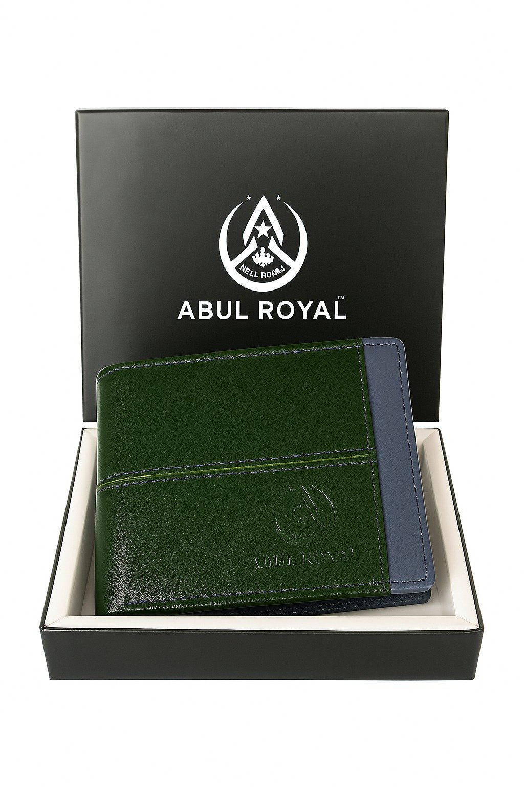 ABUL ROYAL Men's Green & Blue Genuine Leather Bi-Fold Wallet