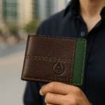 ABUL ROYAL Men's Wallet | Genuine Leather Bi-Fold Wallet | Dark Brown & Green | RFID Protected | Slim Wallet with Card Holder & ID Window