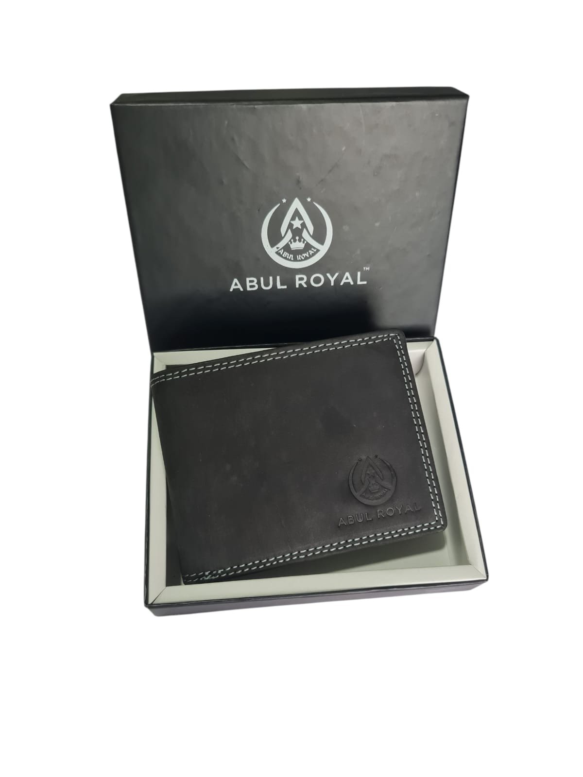 ABUL ROYAL Men's Genuine Leather Wallet – Classic Black Bi-Fold with Coin Pocket, Card Slots & Zipper Compartment